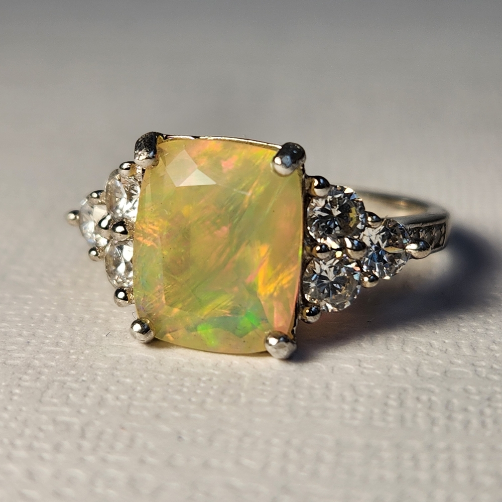 Rule Them All!  2.05ct NATURAL Fiery Ethiopian Opal & Zircon 925 Ring Sz 7 VTG - Picture 10 of 15